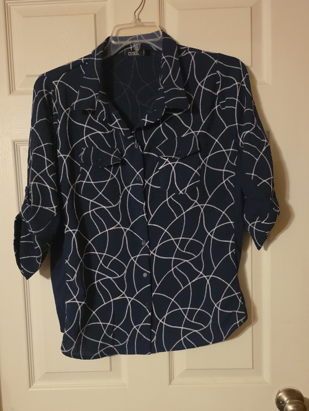 Cathy Daniels Navy and White Patterned Button-Down Shirt